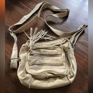 Cut N’ Paste Anthropologie Cream/taupe Leather Crossbody Bag